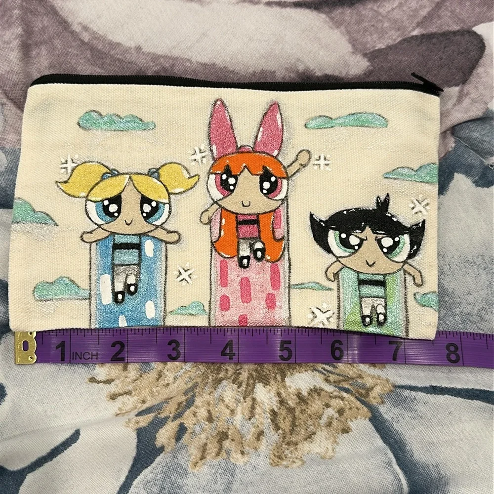 Powerpuff Girls Beauty/Stationary Bag Handmade Acrylic Paints 7 1/2”L x 5”H